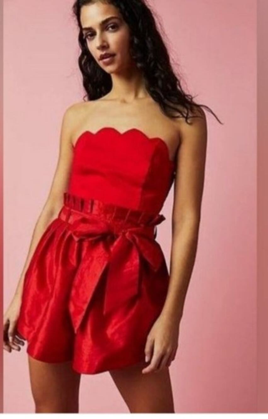 Free People Red Filmore Romper Strapless Scalloped Red S Party Valentines